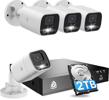Akinguar 5MP Caméra de Surveillance Extérieure, Kit Vidéo Surveillance avec 8CH 2To NVR et Caméra IP PoE 4X 5MP, Détection de Personne et Véhicule, 30M Vision Nocturne en Couleur, Audio Bidirectionnel