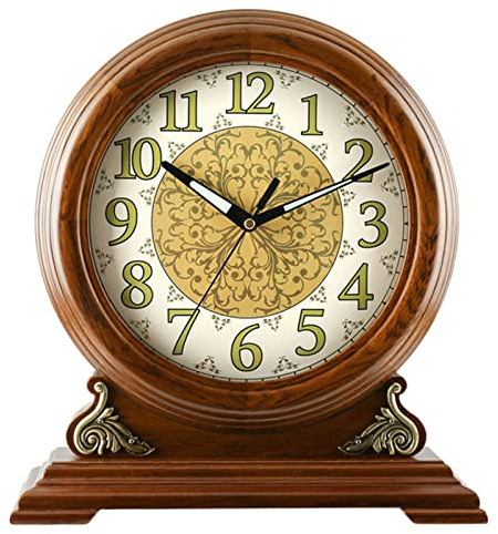 GKJHTED Relojes de madera de roble, reloj de consola de madera, reloj decorativo de chimenea, reloj de mesa con pilas, cristal HD, reloj de mesa fácil de leer, sala de estar-S