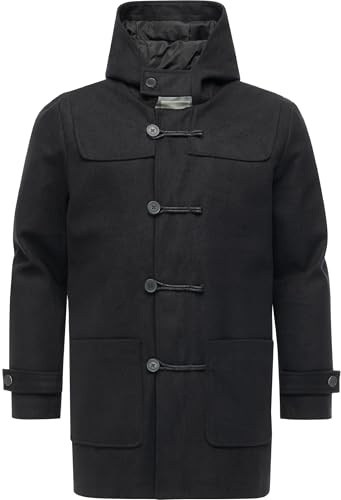 Ragwear herr väderbeständig ventilerande vinter kort kappa varm lång vinterjacka dufflecoat med huva Duffie YOUMODO S-XXL, svart, XXL