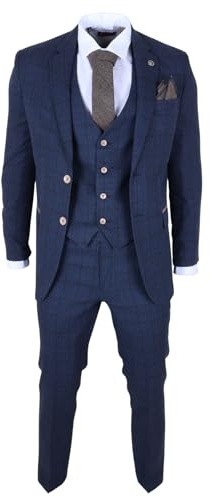 Traje de 3 piezas a cuadros azul marino para hombre, traje formal a medida, azul marino, 52
