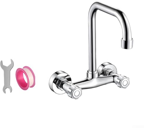 Rubinetto da cucina girevole a 360 gradi, miscelatore in ottone ad alta pressione per lavello con doppia leva, rubinetto a risparmio idrico, compatibile con 2 fori (B)