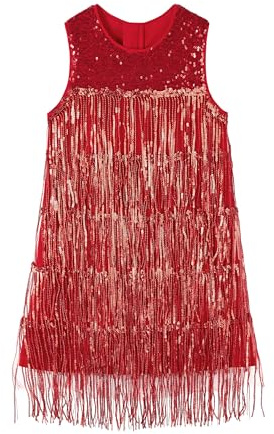 Miipat Robe à Franges Paillettes pour Filles, Vintage Élégante Scintillant Tassel sans Manches Robe Petits Enfants Fête Bal Soirée