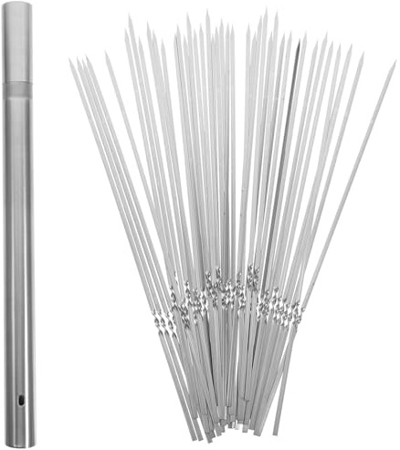 NUOBESTY Spiedini in Acciaio Inox Per Barbecue 35 Cm Set 40 Pezzi Con Tubo Di Conservazione Riutilizzabili Per Grigliate All’aperto, Picnic e Campeggio, Spiedini Piatti Antiscivolo Per Carne e Verdure