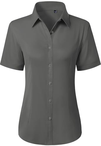 siliteelon Gray Blouses for Women Stain Shield Short Sleeve Dress Shirt Wrinkle Free Work Business Casual Blouses