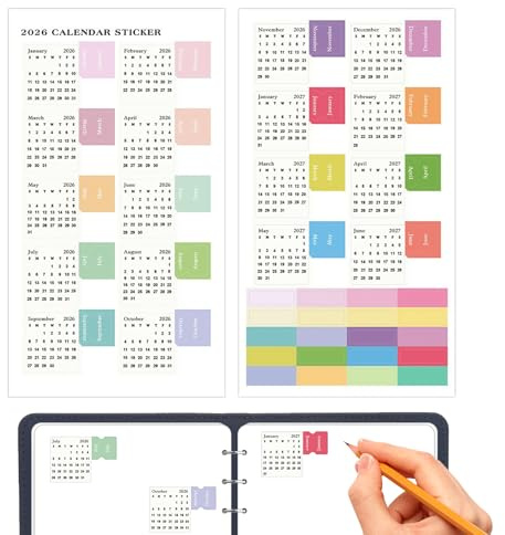 Jubepk Autocollants de calendrier pour adultes – Étiquettes colorées 2026 – Étiquettes colorées pour calendrier scolaire, bureau, journal, scrapbooking, agenda, étudiant, enseignant