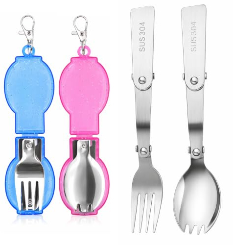 Bärbara bestick, 2 st bestickset i rostfritt stål, hopfällbart campingbestick, bestickväska för arbete, resor, camping och camping