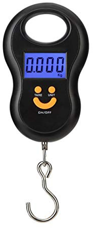 Mengshen Bilancia pesapersone Portatile/Bilancia per Valigia sospesa 110lb / 50kg Bilancia per Bagagli Display LCD retroilluminato con Gancio per la Pesca da Esterno Nero