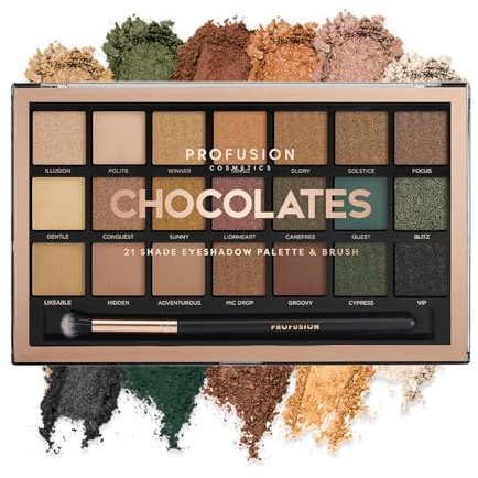 Profusion Cosmetics Collection de 21 Palettes D'ombres à Paupières et Pinceau, Chocolates