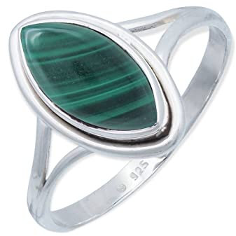 mantraroma Damen Ring 925 Silber Malachit Edelstein grün schlicht groß modern