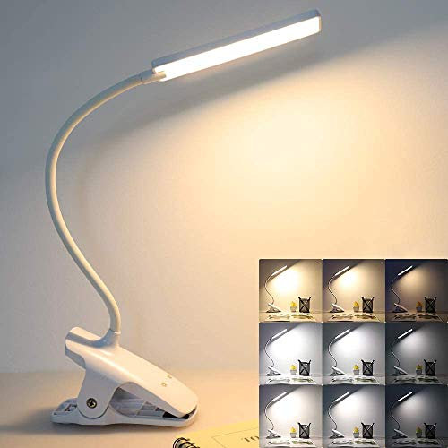 Clip-on 3 Mode 24 LED Book Light - Flexible Neck, Touch Control, USB Rechargeable Desk Lamp for Reading, Travel, Tablet