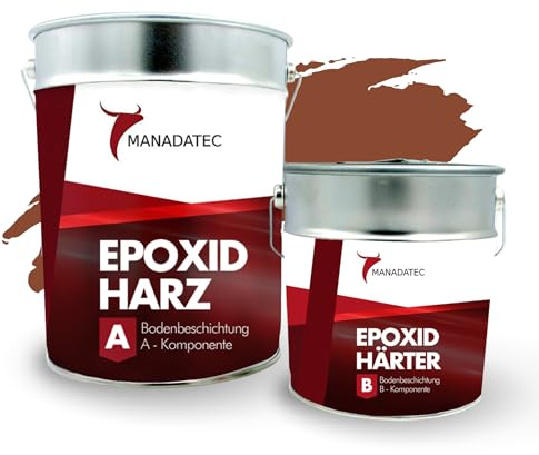 MANADETEC Resina epossidica 2k per rivestimento di pavimenti 2,5kg I Marrone rame RAL 8004 I Senza solventi, ecologico, inodore I Rivestimento per pavimenti di garage e cantine I Antiurto