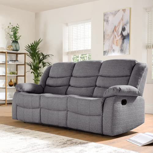Roma Fabric Corner Recliner Sofa Suite Set 3+2 Seater Luxury Sofa with Cupholders in Linen Grey Fabric (3 Seater)
