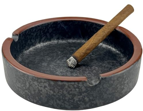 OUSACE Ceramic Ashtray Stylish Indoor & Outdoor Cigarette Ashtray for Home, Coffee Bars, and Patios，Lava Dazzling Black (Medium Size)