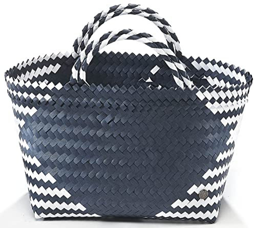 Kobolo Tasche Einkaufskorb geflochten Kunststoff Shopper - Malia XXL - blau weiß