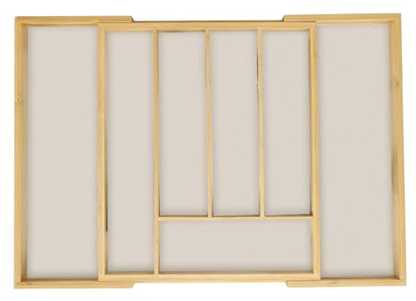 Relaxdays Besteckkasten, ausziehbar, 5 bis 7 Fächer, Schubladen Organizer, Bambus & MDF, Besteckschublade, Natur/weiß