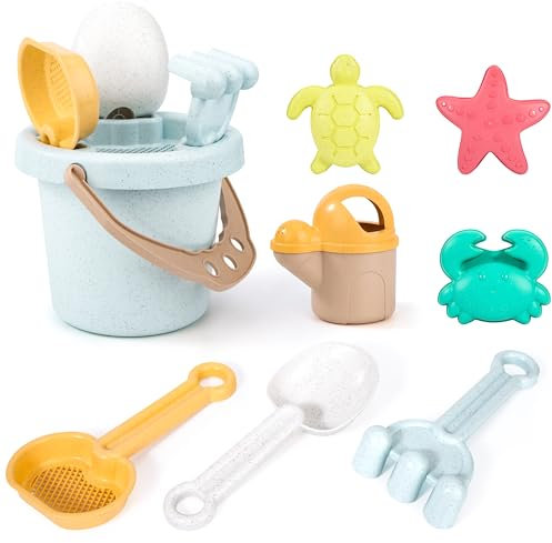 Wisplye Strand Sandspielzeug Set, Kinder Sandkasten Spielzeug mit Eimer, Sandformen, Sieb und Schaufeln Werkzeuge, Outdoor Spiele Water Toys für Jungen Mädchen 2,3,4
