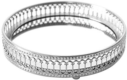 Bandeja de Espejo para Decoración de Joyas de Vanidad, Bandeja de Perfume Dorada/plateada, Organizador de Vidrio para Baño, Bandeja de Almacenamiento Decorativa para Joyería(Plata Pequeña Redonda)