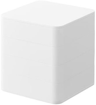 Yamazaki 1753 TOWER 4-stöckige quadratische Schmuckdose, weiß, ABS Harz/Felt/Silikon, minimalistisch, 9 x 9 x 10 cm
