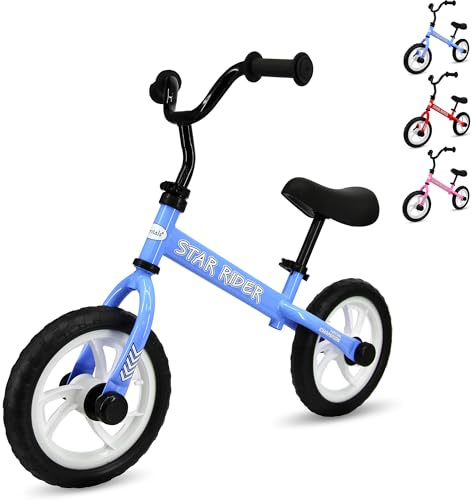 Crystals 12” Balance Bike 2+ Year Old Boys and Girls, Bike Training Bicycle for Kids and Toddlers with Adjustable Seat/Handlebar – Lightweight Fun Bike for Outdoor Play (Blue)