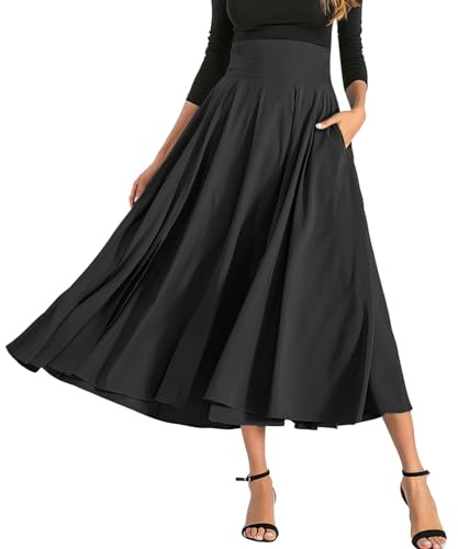 MGizo DtiSpectrum Falda con Vuelo para Mujer - Falda Larga Plisada de Cintura Alta con Abertura y Lazo, Falda Vintage Sedosa y Fluida en Forma de A con Color Sólido