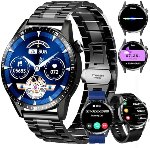 Homailida Montre Connectée Homme, avec 3 Bracelets, avec Fonctions D'appel et de Messages, Adaptée aux Affaires, 100+ Modes Sportifs, Montre Sport Homme Compatible avec Android/iOS, Noir