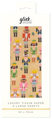 Glick Papel de seda de Navidad para envolver regalos, papel kraft cascanueces, 4 hojas, 50 x 75 cm cuando está abierto, multicolor