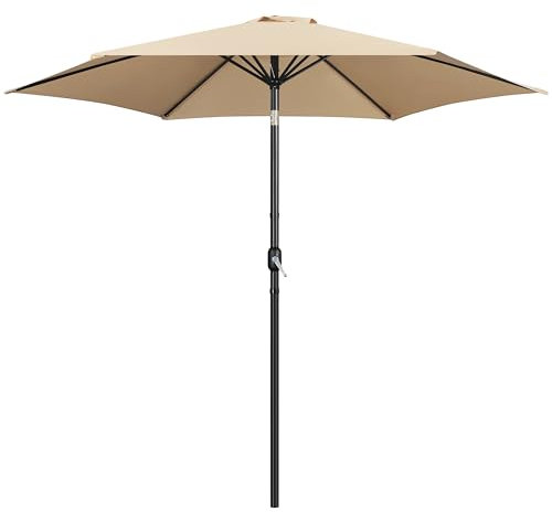 Yaheetech Sonnenschirm 226 cm Rund Gartenschirm mit Kurbel UV Schutz Terrassenschirm Neigbar Kippbar Kurbelschirm UPF 50+ für Balkon/Terrasse/Markt/Garten, ohne Ständer, Hellbraun