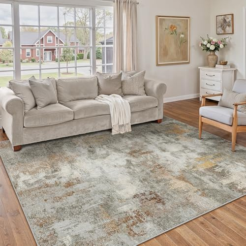PureCozy Alfombra Salon 150x210cm Naranja Gris Alfombras Cocina Antideslizante Lavables Modernas Abstractas Tapete Infantil Habitacion Dormitorio Sala Pelo Corto Carpet