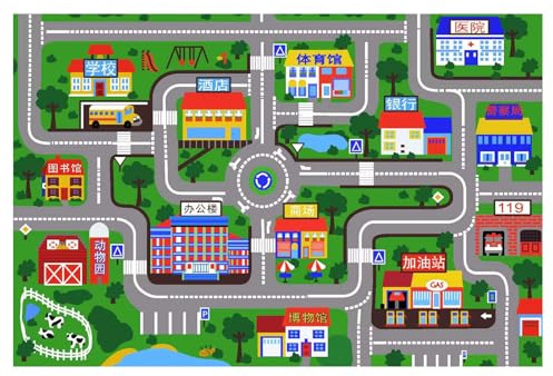 Ylnailky Alfombra Bebé Suelo - Alfombra Interactiva Infantil para Suelo,Grande Plegable Actividades Escena Urbana para Gateo Parque Jardín