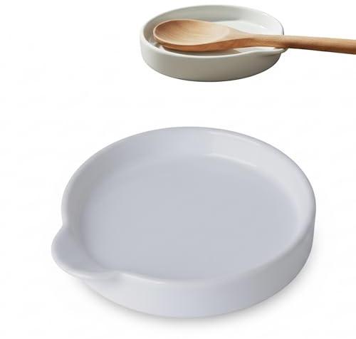 Kook Time Reposacucharas de Cerámica Grande CURVE - Soporte para Utensilios de Cocina, Cucharones y Espátulas. Plato Pequeño Multiusos para Aperitivos o Vaciabolsillos. Ø 15.5 cm. - Blanco