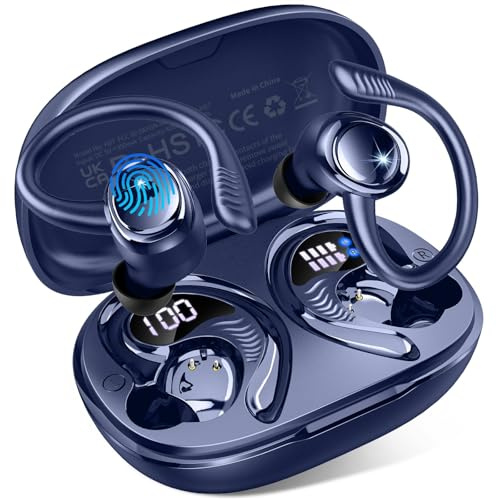 Auriculares Inalámbricos Deportivos, Auriculares Bluetooth 5.4 con 4 Mics, 50H Cascos Inalambricos Bluetooth HiFi Estéreo, IP7 Impermeable, Cascos Bluetooth con Cancelación de Ruido Pantalla LED