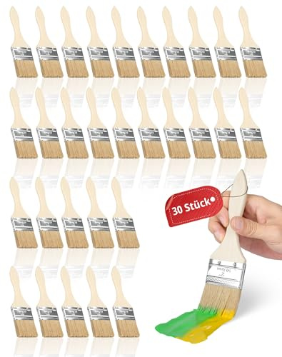 Juego de 30 pinceles de pintor, 50,8 mm de ancho, juego de pinceles planos, juego de pinceles para barniz, pincel de madera, pincel de pintura de madera, pincel de 50 mm de ancho, para pintar barniz