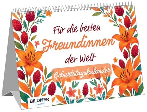 För världens bästa väninnor – den eviga födelsedagskalendern med glada blommotiv och humoristiska talesätt