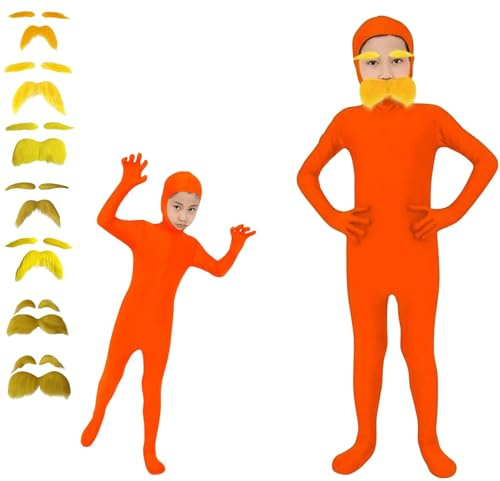 EHOTER Body completo para mujeres y hombres, traje de pantalla verde, traje unisex de cuerpo completo, disfraz de Slenderman naranja con barba y cejas, cara abierta, overol de cosplay para Halloween