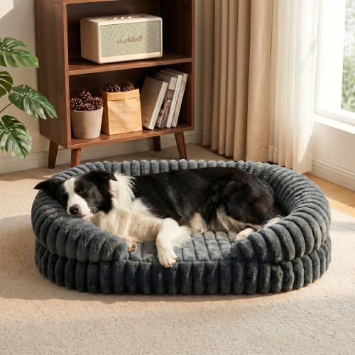 Woiil Panier Chien Orthopédique Moyen Taille Lavable, 90x67cm | Memoire de Forme Lit pour Chien, Canapé Chien Imperméable, Antidérapant, Déhoussable et Lavable, Coussin Ovale à Bords Hauts