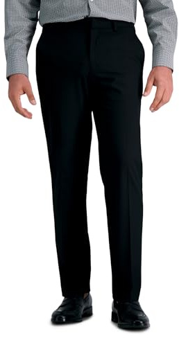 J.M. Haggar Men's Sharkskin Superflex Waist Straight Fit Dress Pant, Black, 40W x 30L