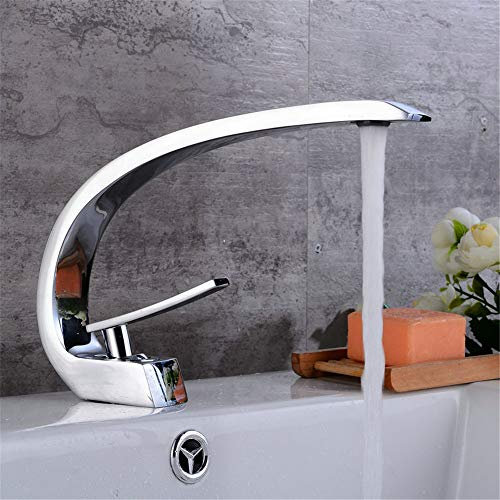 YAWEDA Bassin-Hahn-Messing-Tülle Badarmaturen Heiße Kalte Mischer-Hahn-Wasserfall-Hahn-Einhand-Waschtischarmatur Mit Warmen Und Kalten Wassermischer, Chrom-Politur