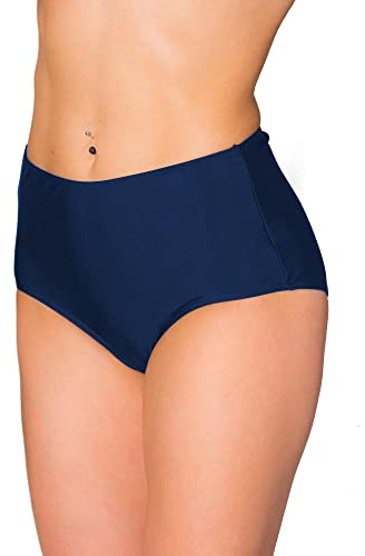 Aquarti Bikinihose Damen mit Hohem Bund – Klassische Bikinihosen für Damen in Großen Größen, Farbe: Dunkelblau, Größe: 48