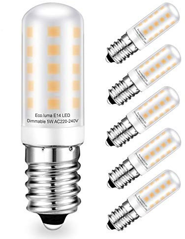 Eco.Luma E14 LED Dimmbar Lampen 5W Warmweiß 3000K 380LM Ersatz für 28W 40W Halogen Lampen, Standard E14 Sockel, AC220-240V, 360 ° Abstrahlwinkel LED Leuchtmittel Milchige Abdeckung, 5er Pack