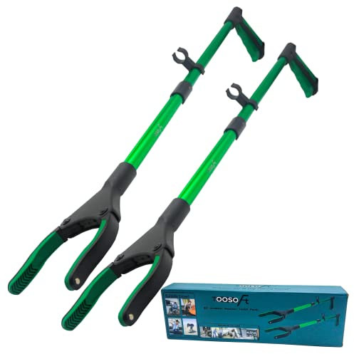 TOOSOFt 2 pcs 81.3cm Herramienta de Captura Plegable，Pinzas Extensibles Larga,Pinza para Recoger Basura de Aleación de Aluminio Verde,para los Viejos, Discapacitados