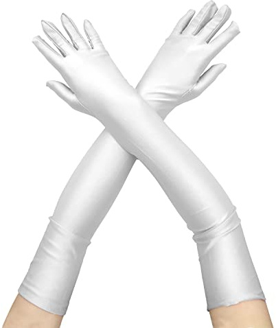 CHEERYMAGIC Satin Opera Gloves, Vintage Style Gloves for Women, Long Evening Gloves Elbow Length, Cocktail Party, Prom Night Vintage, Costume Accessories, Festival Party Gloves A4-XNST (White)