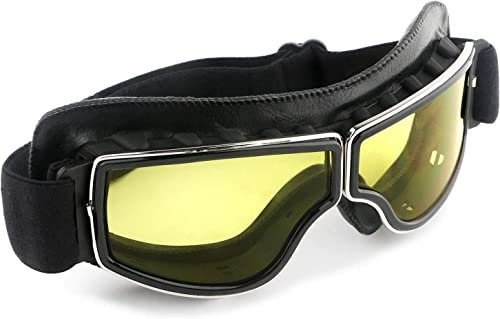 HuoBi Motorradbrille Vintage Anti-Beschlag Pilot PU Leder Brille Staubdicht ATV Off Road Motorrad Helm Eyewear Schutz für Reiten Motorcross Klassen Pilotenbrillen