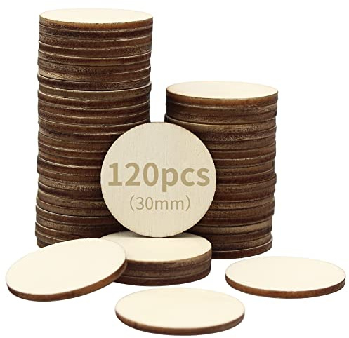 RUBY 120 discos de madera, redondos, para manualidades, 3 cm x 2 mm, para decoración, manualidades, pintar (120 unidades, 3 cm x 2 mm)