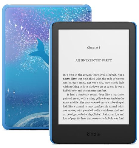 Amazon Kindle Kids (newest gen) - If it breaks, we will replace it, includes age-appropriate books and cover, with glare-free display, faster page turns – 16 GB – Space Whale