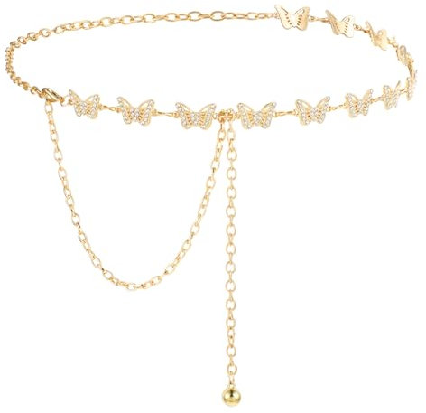 Amaxiu Damen Taillenkette Gürtel, Frauen Metall Schmetterlings Taillenkettengürtel Gold Silber Verstellbarer Taillenkette Körperglieder Kettengürtel Für Kleider Jeans Mädchen und Frauen(Gold)