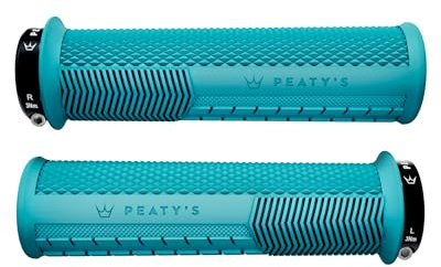 Peaty's Monarch Mangos para Bicicleta con Agarre Superior - Textura Moleteada, Almohadilla Extendida para Pulgar, Amortiguación de Impactos, Ergonómicos y Alto Confort - 32-34 mm, Azul