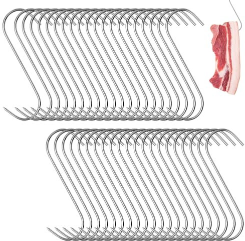 Kapokr 40 ganchos para carne en S, de acero inoxidable, 13 cm, para el procesamiento de carne, para el procesamiento de carne, para baño, dormitorio, oficina, cocina, tienda