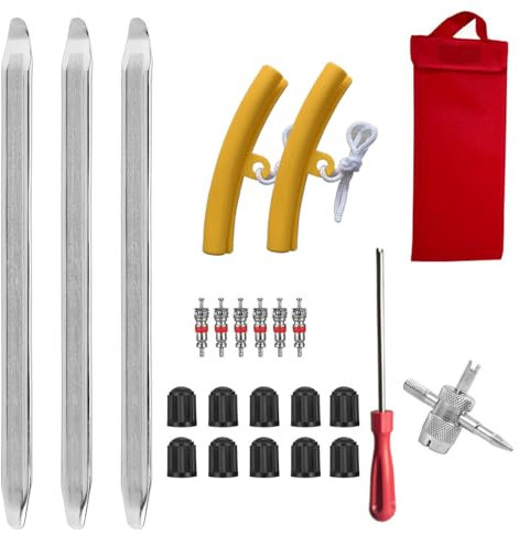 UESDU Montiereisen Set, 30 cm Reifenmontierhebel Reifenheber Montierhebel Manganstahl mit Rad Felgenschutz und Reifen Hebel Werkzeug Löffel 23 Stück Reifenmontage Werkzeug Set für Motorrad Fahrrad