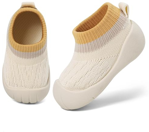 MK MATT KEELY Zapatos Primeros Pasos Bebé Niño Niña Zapatos de Calcetines Transpirable con Suela de Goma,Beige,6-12 Meses