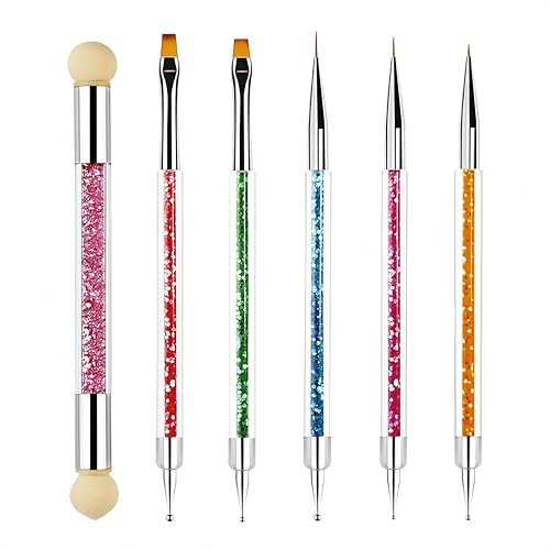 SHSHbuy Pennelli Nail Art,6 Pezzi Pennelli Unghie Gel,Pennelli Sottili Doppia Testa,Pennelli Unghie in Acrilico Set,Pennelli Pittura per Nail Art Design